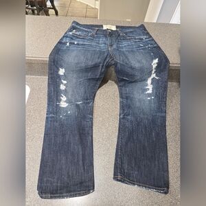 Women’s Distressed Dark Blue Flare Jeans